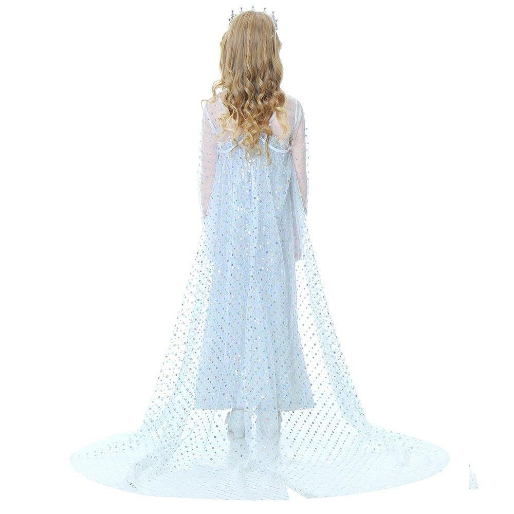 Rochie Elsa Frozen 2 Stralucitoare pentru Copii, Set cu accesorii, Regina Ghetii, Tesatura fina, 4 - 5 ani, 120, Alb/Albastru deschis - costumecarnaval - serbare.ro