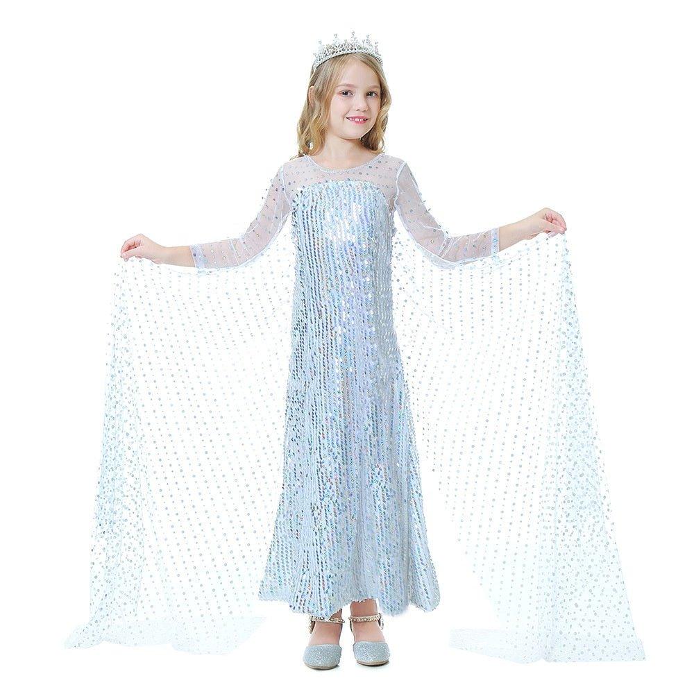 Rochie Elsa Frozen 2 Stralucitoare pentru Copii, Set cu accesorii, Regina Ghetii, Tesatura fina, 4 - 5 ani, 120, Alb/Albastru deschis - costumecarnaval - serbare.ro