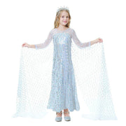 Rochie Elsa Frozen 2 Stralucitoare pentru Copii, Set cu accesorii, Regina Ghetii, Tesatura fina, 4 - 5 ani, 120, Alb/Albastru deschis - costumecarnaval - serbare.ro