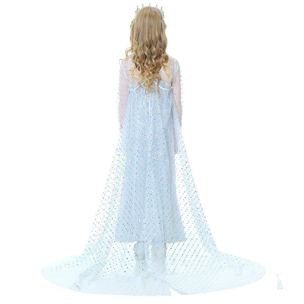 Rochie Elsa Frozen 2 Stralucitoare pentru Copii, Set cu accesorii, Regina Ghetii, Tesatura fina, 5 - 6 ani, 130, Alb/Albastru deschis - costumecarnaval - serbare.ro