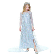 Rochie Elsa Frozen 2 Stralucitoare pentru Copii, Set cu accesorii, Regina Ghetii, Tesatura fina, 6 - 7 ani, 140, Alb/Albastru deschis - costumecarnaval - serbare.ro
