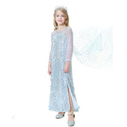 Rochie Elsa Frozen 2 Stralucitoare pentru Copii, Set cu accesorii, Regina Ghetii, Tesatura fina, 6 - 7 ani, 140, Alb/Albastru deschis - costumecarnaval - serbare.ro