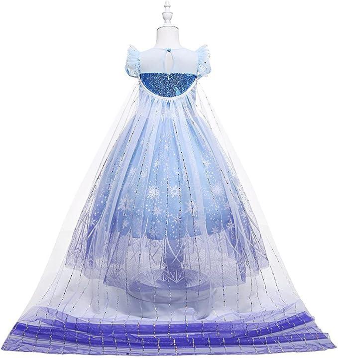 Rochie Elsa Frozen pentru Copii, Set cu Coronita si accesorii, Tesatura fina, 4 - 5 ani, 120, Albastru/ Mov - costumecarnaval - serbare.ro