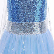Rochie Elsa Frozen pentru Copii, Set cu Coronita si accesorii, Tesatura fina, 4 - 5 ani, 120, Albastru/ Mov - costumecarnaval - serbare.ro