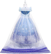 Rochie Elsa Frozen pentru Copii, Set cu Coronita si accesorii, Tesatura fina, 5 - 6 ani, 130, Albastru/ Mov - costumecarnaval - serbare.ro
