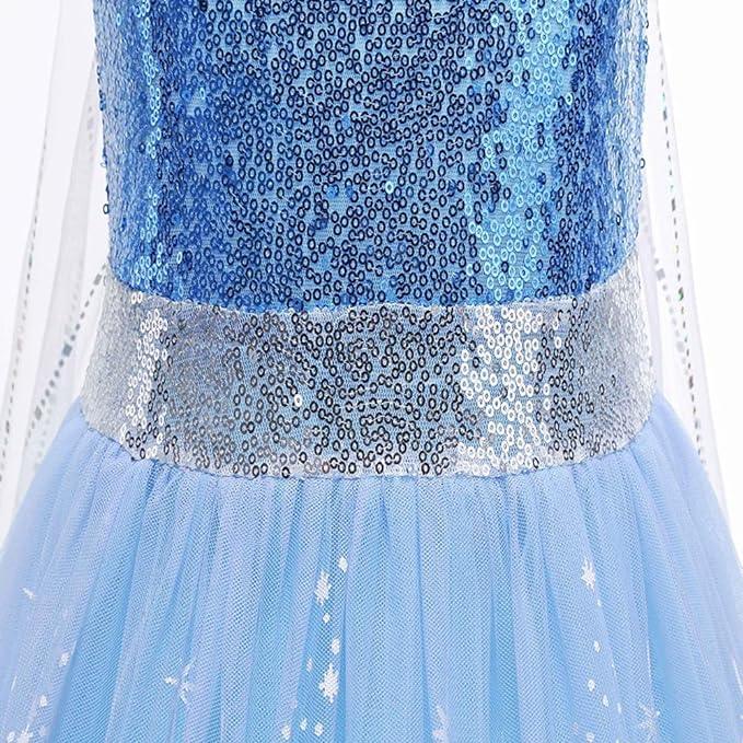 Rochie Elsa Frozen pentru Copii, Set cu Coronita si accesorii, Tesatura fina, 5 - 6 ani, 130, Albastru/ Mov - costumecarnaval - serbare.ro