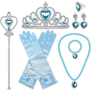Rochie Elsa Frozen pentru Copii, Set cu Coronita si accesorii, Tesatura fina, 6 - 7 ani, 140, Albastru/ Mov - costumecarnaval - serbare.ro