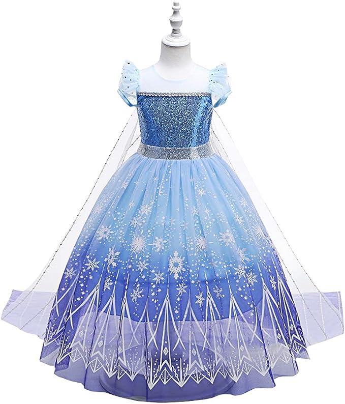 Rochie Elsa Frozen pentru Copii, Set cu Coronita si accesorii, Tesatura fina, 6 - 7 ani, 140, Albastru/ Mov - costumecarnaval - serbare.ro