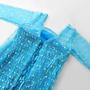 Rochie Elsa Frozen Stralucitoare pentru Copii, Set cu Coronita, coada impletita si accesorii, 4 - 5 ani, 120, Albastru - costumecarnaval - serbare.ro