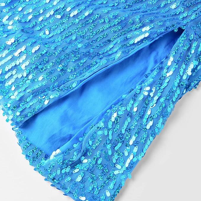 Rochie Elsa Frozen Stralucitoare pentru Copii, Set cu Coronita, coada impletita si accesorii, 6 - 7 ani, 140, Albastru - costumecarnaval - serbare.ro