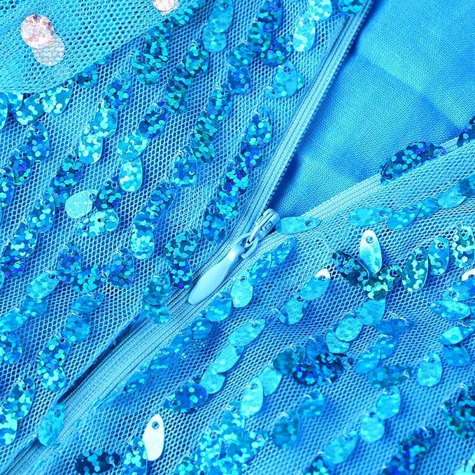 Rochie Elsa Frozen Stralucitoare pentru Copii, Set cu Coronita, coada impletita si accesorii, 6 - 7 ani, 140, Albastru - costumecarnaval - serbare.ro
