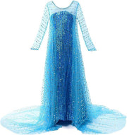 Rochie Elsa Frozen Stralucitoare pentru Copii, Set cu Coronita, coada impletita si accesorii, 6 - 7 ani, 140, Albastru - costumecarnaval - serbare.ro