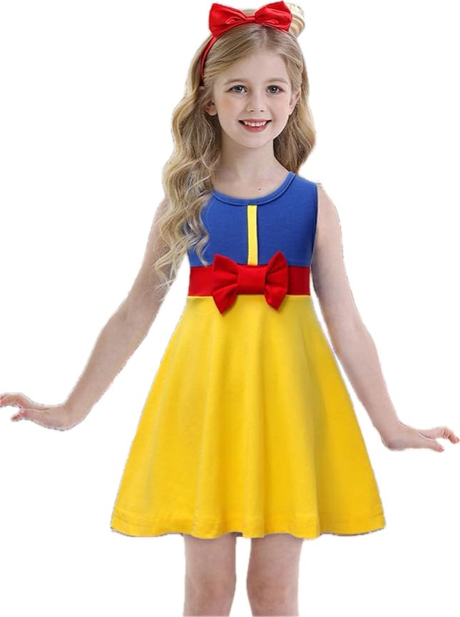 Rochie fete Printesa Alba ca Zapada, Cu Bentita, Coronita si Bagheta, EvrikaUnity®, Bumbac, 3 - 4 ani, 110cm, Galben/Albastru - costumecarnaval - serbare.ro