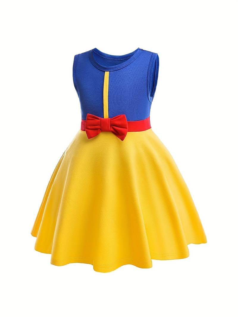 Rochie fete Printesa Alba ca Zapada, Cu Bentita, Coronita si Bagheta, EvrikaUnity®, Bumbac, 3 - 4 ani, 110cm, Galben/Albastru - costumecarnaval - serbare.ro