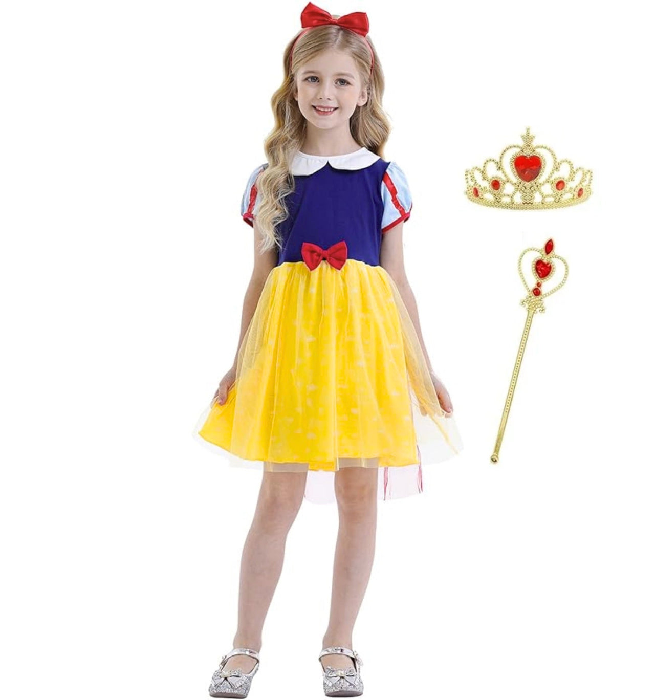 Rochie fete Printesa Alba ca Zapada, Cu Bentita, Coronita si Bagheta, EvrikaUnity®, Bumbac, 3 ani, 100cm, Multicolor - costumecarnaval - serbare.ro