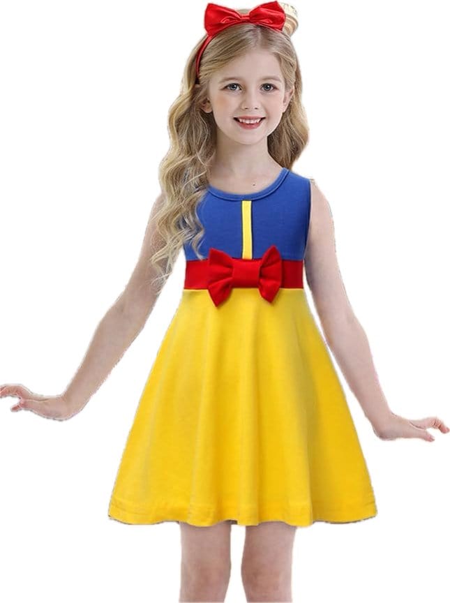 Rochie fete Printesa Alba ca Zapada, Cu Bentita, Coronita si Bagheta, EvrikaUnity®, Bumbac, 4 - 5 ani, 120cm, Galben/Albastru - costumecarnaval - serbare.ro