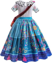 Rochie Mirabel pentru copii, Set cu cercei+ochelari si geanta, EvrikaUnity®, Encanto, Tesatura Premium, 6 - 7 ani, 140 cm, Alb/Albastru - costumecarnaval - serbare.ro