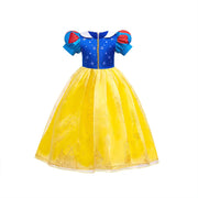 Rochie Printesa Alba ca Zapada pentru fete, Set cu Bentita, Coroana si Colier, EvrikaUnity®, Tesatura premium, 5 - 6 ani, 130 cm, Galben - costumecarnaval - serbare.ro