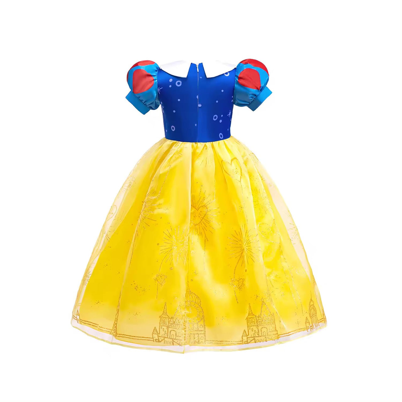 Rochie Printesa Alba ca Zapada pentru fete, Set cu Bentita, Coroana si Colier, EvrikaUnity®, Tesatura premium, 6 - 7 ani, 140 cm, Galben - costumecarnaval - serbare.ro