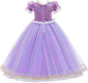 Rochie Printesa Rapunzel pentru Copii, Set cu Coronita si Accesorii, EvrikaUnity®, Tesatura premium, 5 - 6 ani, 130 cm, Mov - costumecarnaval - serbare.ro