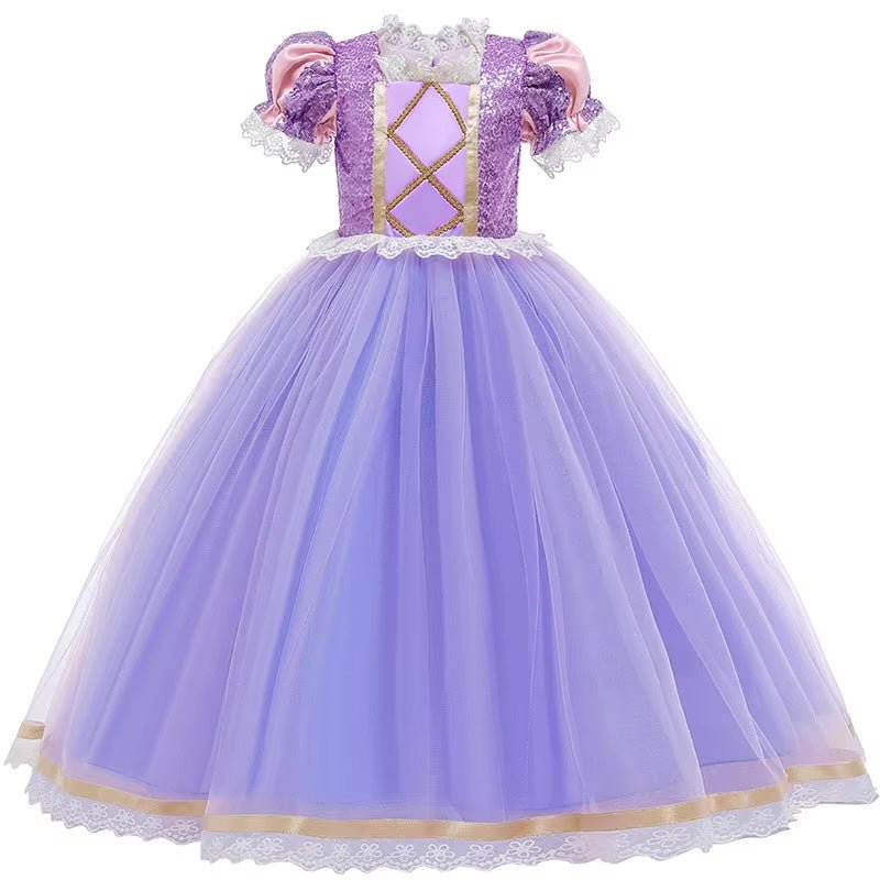 Rochie Printesa Rapunzel pentru Copii, Set cu Coronita si Accesorii, EvrikaUnity®, Tesatura premium, 6 - 7 ani, 140 cm, Mov - costumecarnaval - serbare.ro