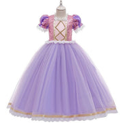 Rochie Printesa Rapunzel pentru Copii, Set cu Coronita si Accesorii, EvrikaUnity®, Tesatura premium, 6 - 7 ani, 140 cm, Roz / Mov Royal - costumecarnaval - serbare.ro
