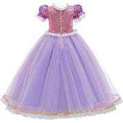 Rochie Printesa Rapunzel pentru Copii, Set cu Coronita si Accesorii, EvrikaUnity®, Tesatura premium, 6 - 7 ani, 140 cm, Roz / Mov Royal - costumecarnaval - serbare.ro
