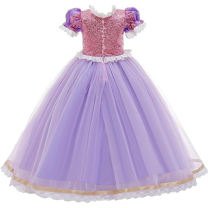 Rochie Printesa Rapunzel pentru Copii, Set cu Coronita si Accesorii, EvrikaUnity®, Tesatura premium, 6 - 7 ani, 140 cm, Roz / Mov Royal - costumecarnaval - serbare.ro
