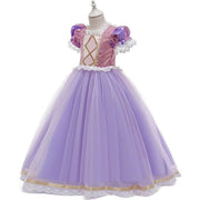 Rochie Printesa Rapunzel pentru Copii, Set cu Coronita si Accesorii, EvrikaUnity®, Tesatura premium, 6 - 7 ani, 140 cm, Roz / Mov Royal - costumecarnaval - serbare.ro