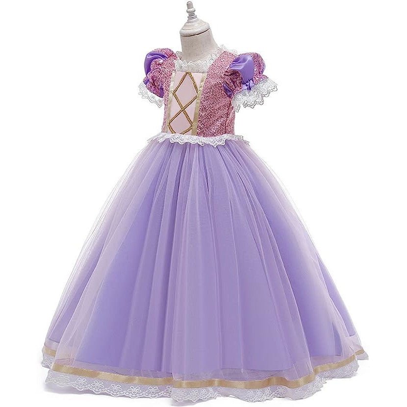 Rochie Printesa Rapunzel pentru Copii, Set cu Coronita si Accesorii, EvrikaUnity®, Tesatura premium, 6 - 7 ani, 140 cm, Roz / Mov Royal - costumecarnaval - serbare.ro