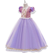 Rochie Printesa Rapunzel pentru Fete, Set cu Coronita, Bentita cu coada si Accesorii, EvrikaUnity®, Tesatura premium, 6 - 7 ani, 140 cm, Roz - costumecarnaval - serbare.ro