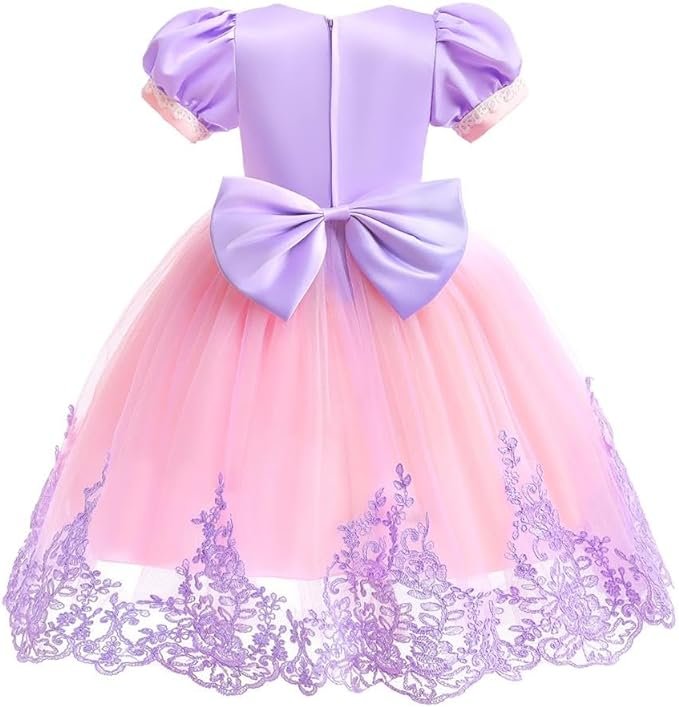 Rochie Printesa Rapunzel pentru fete, Set cu Coronita si Accesorii, EvrikaUnity®, Tesatura premium, 4 - 5 ani, 120 cm, Roz - costumecarnaval - serbare.ro