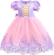 Rochie Printesa Rapunzel pentru fete, Set cu Coronita si Accesorii, EvrikaUnity®, Tesatura premium, 5 - 6 ani, 130 cm, Roz - costumecarnaval - serbare.ro