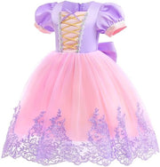 Rochie Printesa Rapunzel pentru fete, Set cu Coronita si Accesorii, EvrikaUnity®, Tesatura premium, 5 - 6 ani, 130 cm, Roz - costumecarnaval - serbare.ro