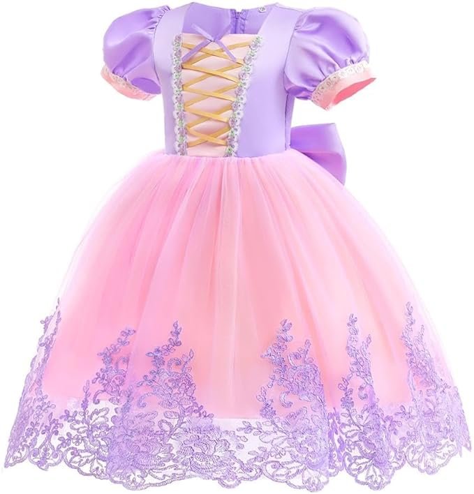 Rochie Printesa Rapunzel pentru fete, Set cu Coronita si Accesorii, EvrikaUnity®, Tesatura premium, 5 - 6 ani, 130 cm, Roz - costumecarnaval - serbare.ro