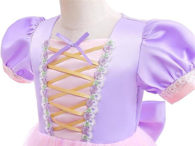 Rochie Printesa Rapunzel pentru fete, Set cu Coronita si Accesorii, EvrikaUnity®, Tesatura premium, 5 - 6 ani, 130 cm, Roz - costumecarnaval - serbare.ro