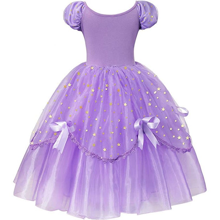 Rochie Printesa Sofia pentru Fete, Set cu Coronita si Accesorii, EvrikaUnity®, Tesaturi premium, 5 - 6 ani, 130 cm, Mov - costumecarnaval - serbare.ro