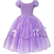 Rochie Printesa Sofia pentru Fete, Set cu Coronita si Accesorii, Tesaturi premium, 6 - 7 ani, 140 cm, Mov - costumecarnaval - serbare.ro