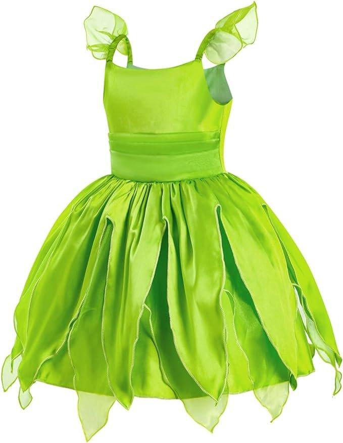 Rochie Tinker Bell pentru Copii, Set Bentita si Bagheta cu fluturasi, Tinker Bell si Peter Pan, Tesatura Fina, 110, 3 - 4 ani, Verde - costumecarnaval - serbare.ro