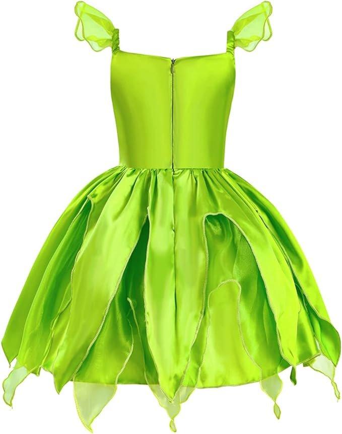 Rochie Tinker Bell pentru Copii, Set Bentita si Bagheta cu fluturasi, Tinker Bell si Peter Pan, Tesatura Fina, 110, 3 - 4 ani, Verde - costumecarnaval - serbare.ro