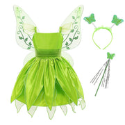 Rochie Tinker Bell pentru Copii, Set Bentita si Bagheta cu fluturasi, Tinker Bell si Peter Pan, Tesatura Fina, 110, 3 - 4 ani, Verde - costumecarnaval - serbare.ro