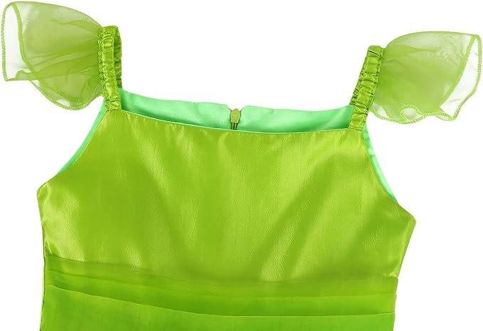 Rochie Tinker Bell pentru Copii, Set Bentita si Bagheta cu fluturasi, Tinker Bell si Peter Pan, Tesatura Fina, 130, 5 - 6 ani, Verde - costumecarnaval - serbare.ro