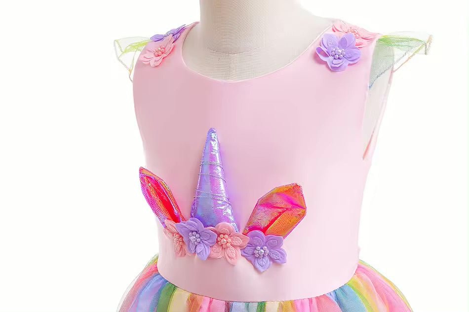 Rochie Unicorn pentru Fetite, Set cu Bentita si Colier, EvrikaUnity®, Tesatura Premium, 5 - 6 ani, 130 cm, Roz - costumecarnaval - serbare.ro