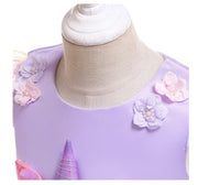 Rochie Unicorn pentru Fetite, Set cu Bentita si Colier, EvrikaUnity®, Tesatura Premium, 6 - 7 ani, 140 cm, Mov - costumecarnaval - serbare.ro