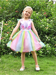 Rochie Unicorn pentru Fetite, Set cu Bentita si Colier, EvrikaUnity®, Tesatura Premium, 6 - 7 ani, 140 cm, Mov - costumecarnaval - serbare.ro