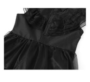Rochie Wednesday pentru Fete, Set cu Peruca, Bijuterii si Accesorii, EvrikaUnity®, Tesatura premium, 6 - 7 ani, 140 cm, Negru - costumecarnaval - serbare.ro