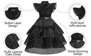 Rochie Wednesday pentru Fete, Set cu Peruca, Bijuterii si Accesorii, EvrikaUnity®, Tesatura premium, 6 - 7 ani, 140 cm, Negru - costumecarnaval - serbare.ro