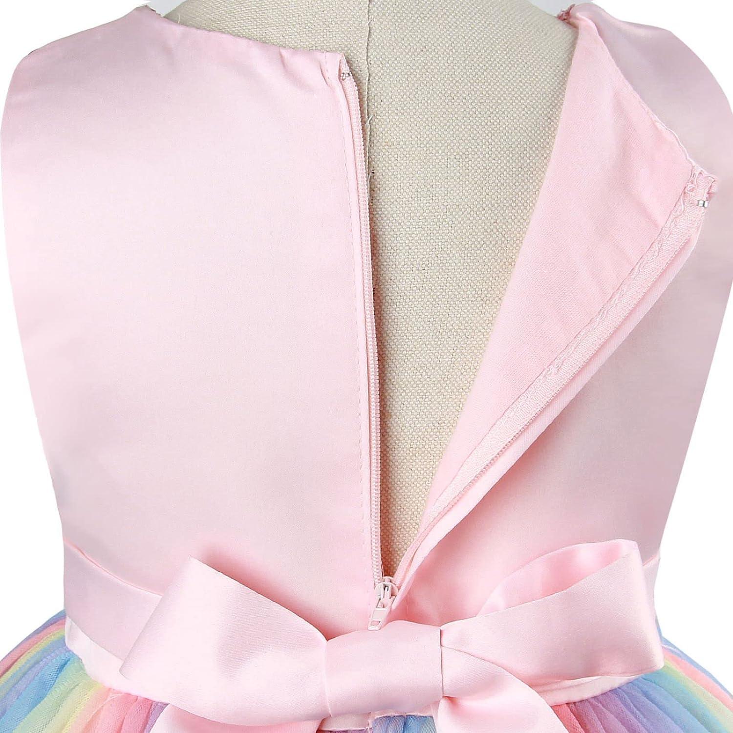Rochita Curcubeu de Printesa pentru fete, Zi de zi, Petrecere, Tesatura Fina, 4 - 5 ani, 120 cm, Roz - costumecarnaval - serbare.ro