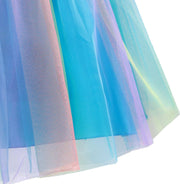 Rochita Curcubeu de Printesa pentru fete, Zi de zi, Petrecere, Tesatura Fina, 5 - 6 ani, 130 cm, Albastru - costumecarnaval - serbare.ro