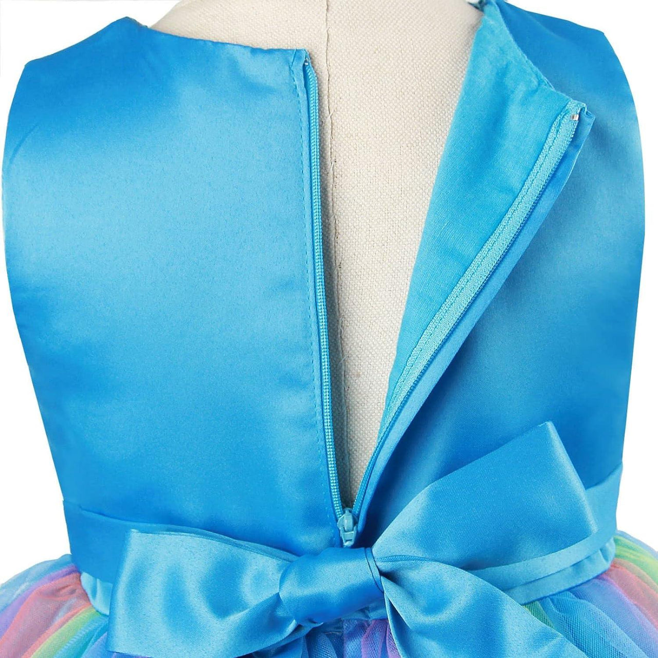 Rochita Curcubeu de Printesa pentru fete, Zi de zi, Petrecere, Tesatura Fina, 5 - 6 ani, 130 cm, Albastru - costumecarnaval - serbare.ro